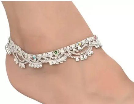 SILVER PLATED ANKLETS OF SIZE 10 INCH FOR GIRLS AND WOMEN