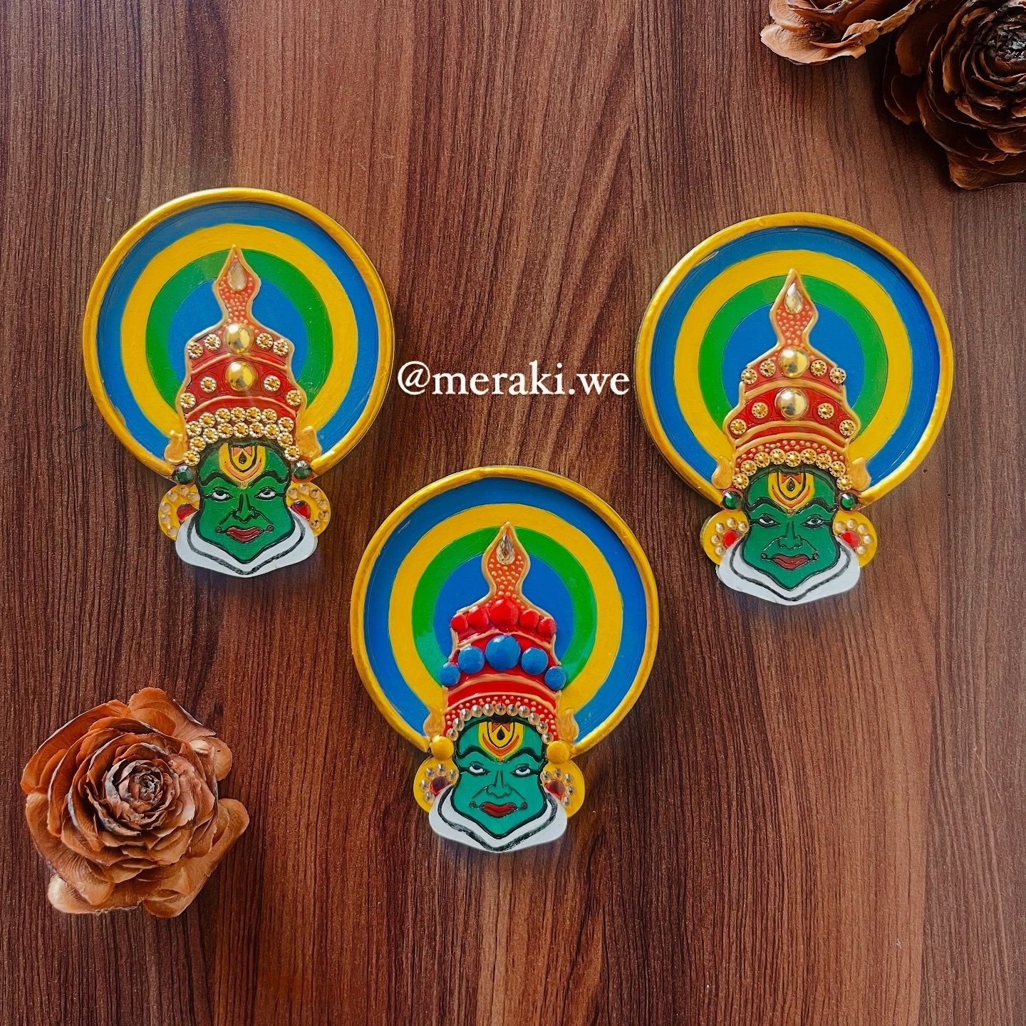 Kathakali Face fridge Magnets.(Pack of 3)